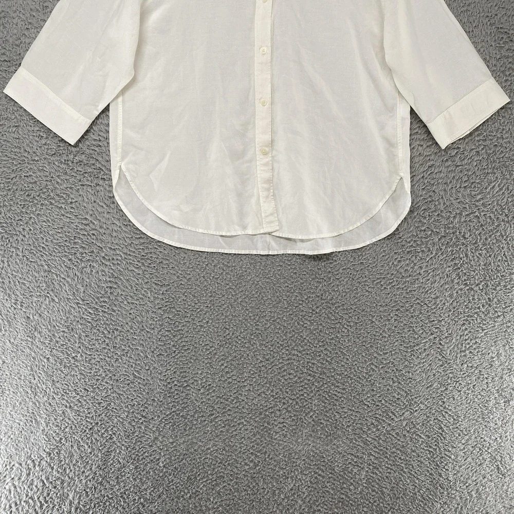 Uniqlo Linen Top Womens Medium Button Up Minimalist Capsule Collarless White - Picture 2 of 12